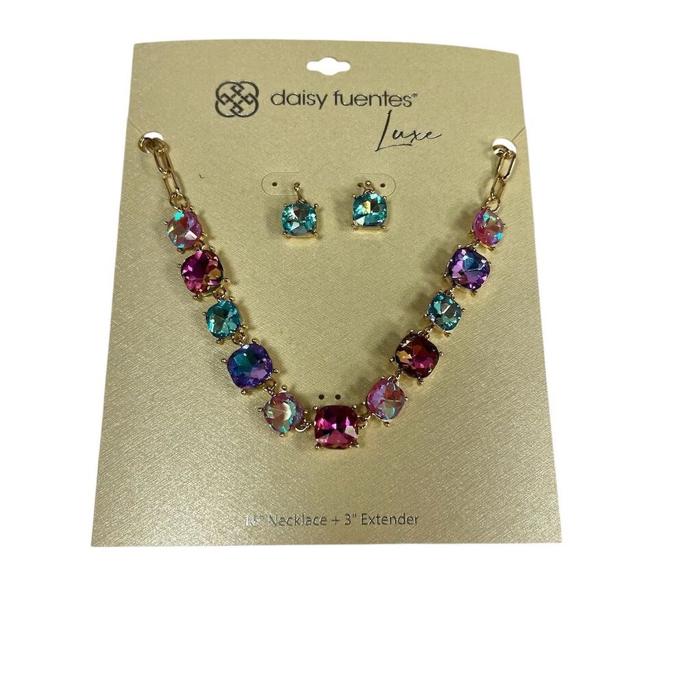 Daisy Fuentes Multicolor Crystal Necklace & Earring Set  Jewelry